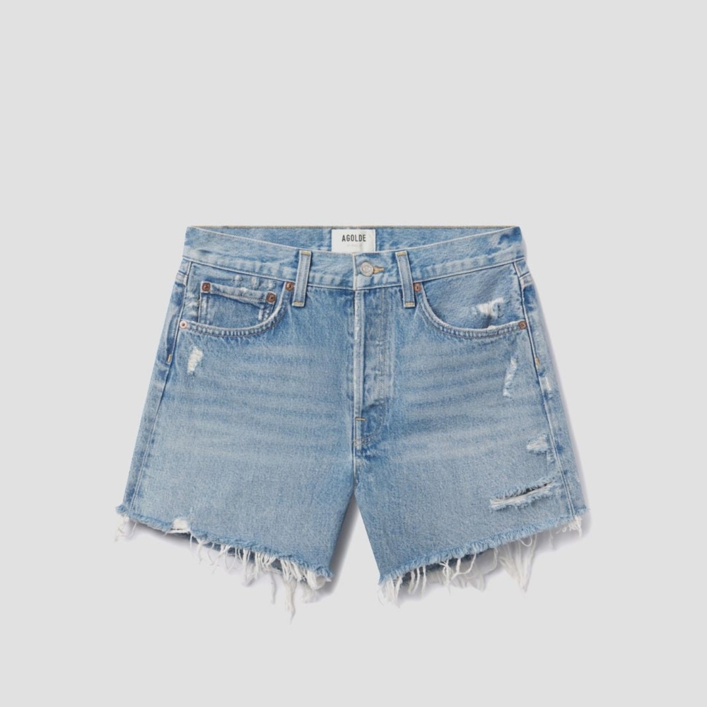 Agolde Blue Denim Jean Shorts with Vintage Stonewash